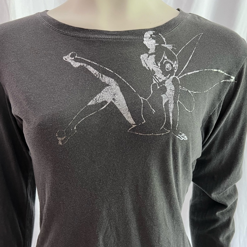 Great find! Disney Tinkerbell foil design. Silver print. Front, back. Medium.